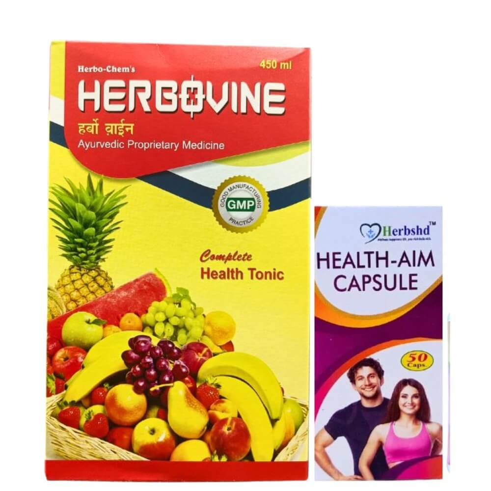 100% Natural Weight Gainer Herbovine Health Tonic &amp; Health Aim Plus Capsule ( Best Combo Pack )