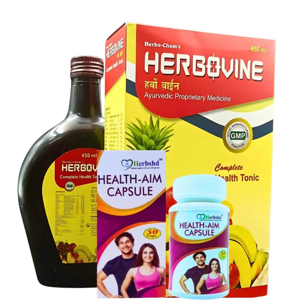 100% Natural Weight Gainer Herbovine Health Tonic &amp; Health Aim Plus Capsule ( Best Combo Pack )