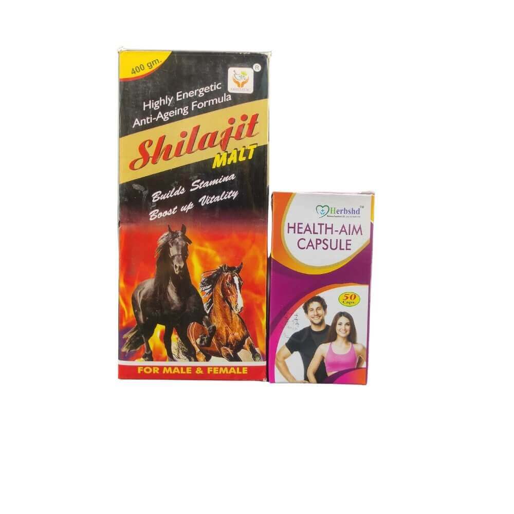 Ayurvedic Shilajit Malt 400gm & Health aim capsule
