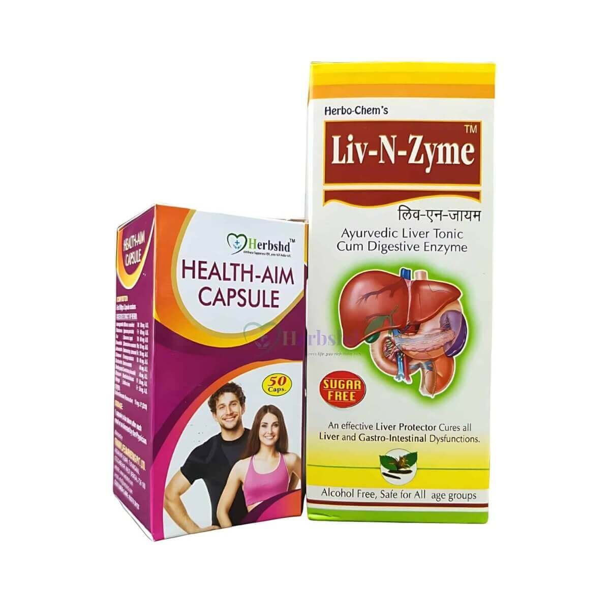 Ayurvedic Liv - N - Zyme Syrup for Liver Protection & Health - Aim Capsule ( Combo )
