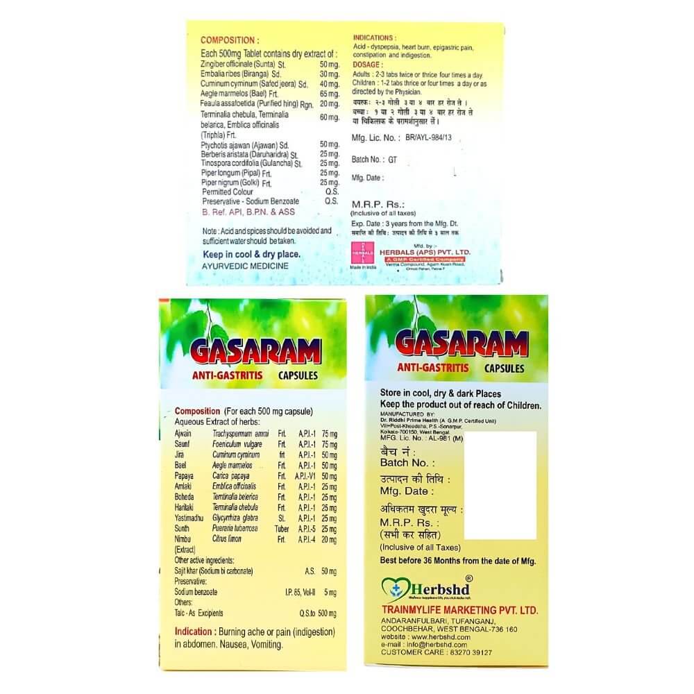 Herbshd Ayurvedic Gasaram Capsule & Gastodin Tablet (Combo pack)