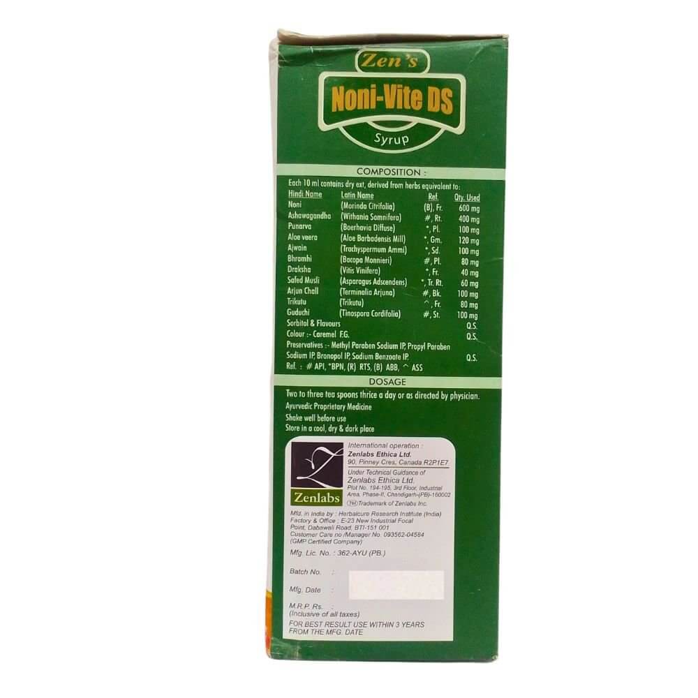 Multivitamin,nutritional,antioxidant Ayurvedic Noni - Vite DS Syrup is a dietary supplement that contains noni fruit extract