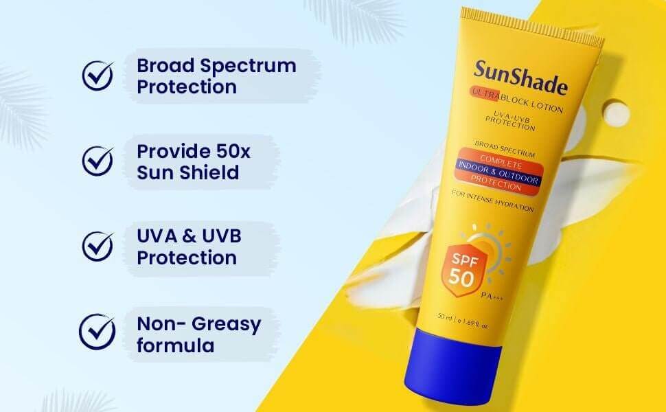 SunShade Sunscreen lotion SPF 50 PA+++ UVA/UVB Protection (50ml) (pack of 2)