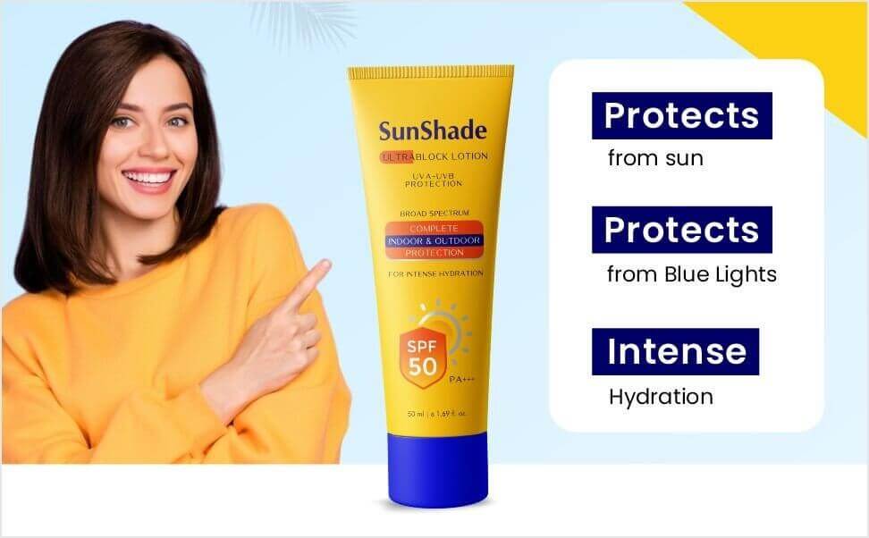 SunShade Sunscreen lotion SPF 50 PA+++ UVA/UVB Protection (50ml) (pack of 2)